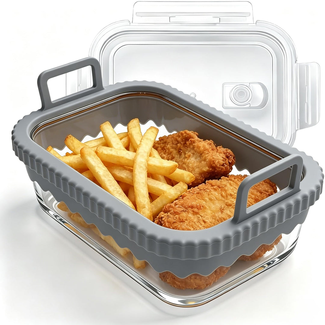 Glasform für Airfryer, Glas Auflaufform Airfryer mit Silikongriffen für Ninja Heissluftfritteuse Zub