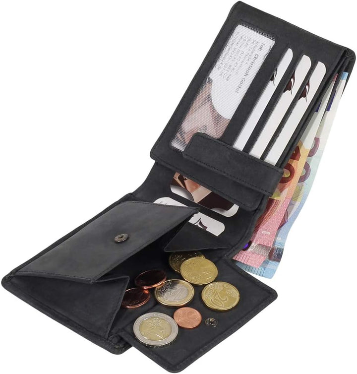 Luxus Leder Bikerbörse mit Kette Biker Geldbörse Portemonnaie Geldbeutel 12,5 cm 41014 Farbe Schwarz
