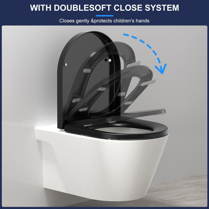 YEAUPE PRO WC Sitz mit Absenkautomatik D-Form [KURZ], Toilettendeckel mit Puller Lid, Toilettensitz