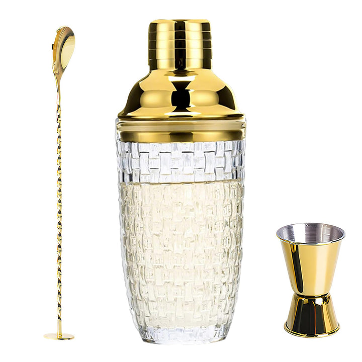 Glas Cocktailshaker400ml,Strickmuster Gold Klarglas Cocktail Shaker Set,Cocktail Shaker Glas Mixer m