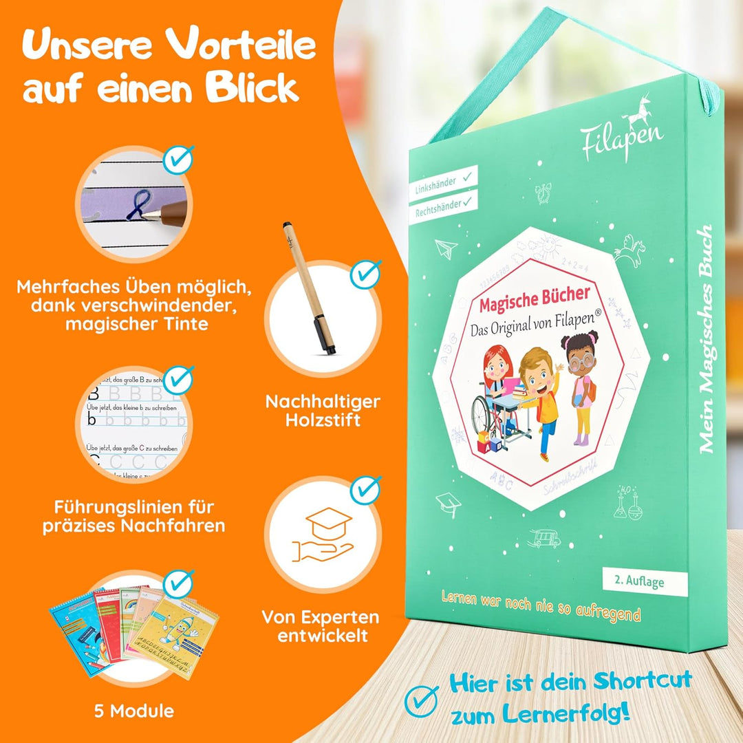 Filapen® Magische Vorschulhefte ab 5 Jahren - 5x Übungshefte + Stift – Schreiben & Lesen lernen, Buc