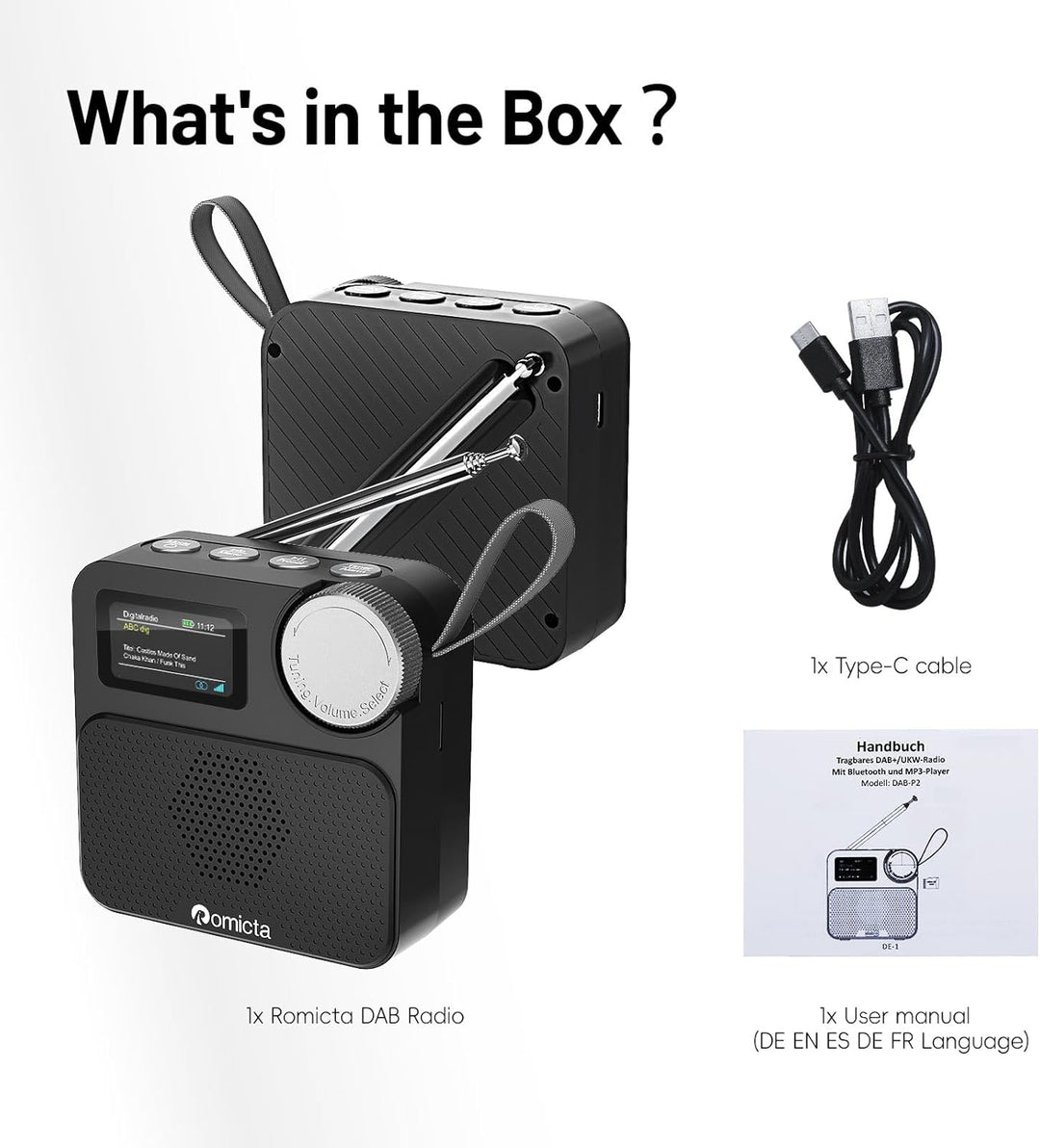 DAB/DAB+ Radio mit Bluetooth 5.0, tragbares Digitalradio mit UKW, Farbdisplay, MicroSD-Karten-Slot,