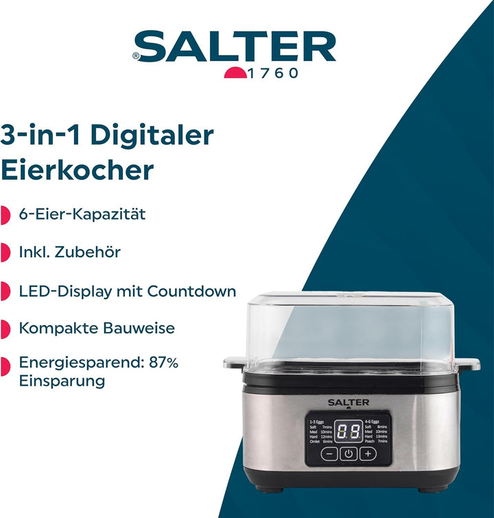 Salter Elektrischer Eierkocher, 8 Eierkapazität, ideal für weichgekochte und hartgekochte Eier sowie
