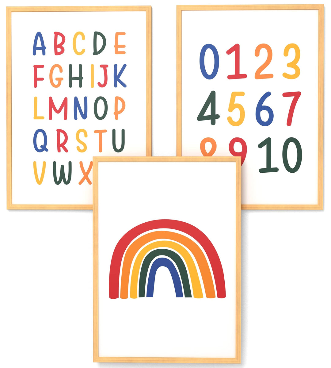 Papierschmiede® Kinderbilder 3er Set Lernposter, A3 gerahmt in Holzrahmen (Natur), Geschenk für Mädc