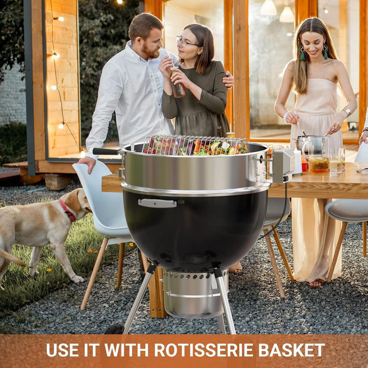 onlyfire 57CM Universal Edelstahl Drehspiess mit Motor Grillspiess-Aufsatz Set für Kugelgrill, Rotis