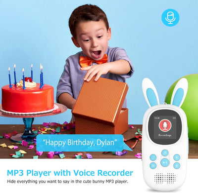 16GB Bluetooth MP3 Player Kinder, Niedlicher Hase Kinder Musik MP3 Player mit Kopfhörer & Lautsprech