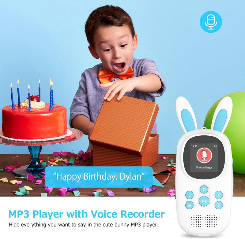 16GB Bluetooth MP3 Player Kinder, Niedlicher Hase Kinder Musik MP3 Player mit Kopfhörer & Lautsprech