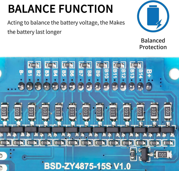 16S BMS 60V 40A Lithium-PCB-Schutzplatine mit Balancerleitung und NTC, gemeinsamem Anschluss, zehn S