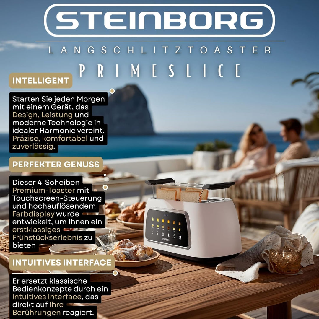 Steinborg® Automatik Toaster mit Brötchenaufsatz 4 Scheiben Automatische Liftfunktion ohne Hebel - L