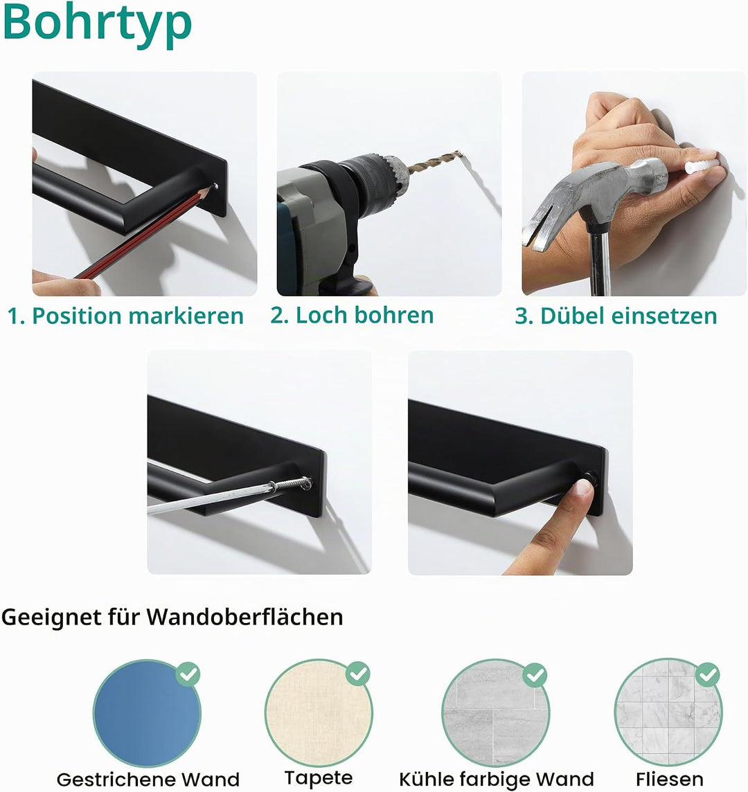 Mooche Handtuchhalter Ohne Bohren 304 Edelstahl Handtuchstange Wandmontage handtuchhalter schwarz Ba