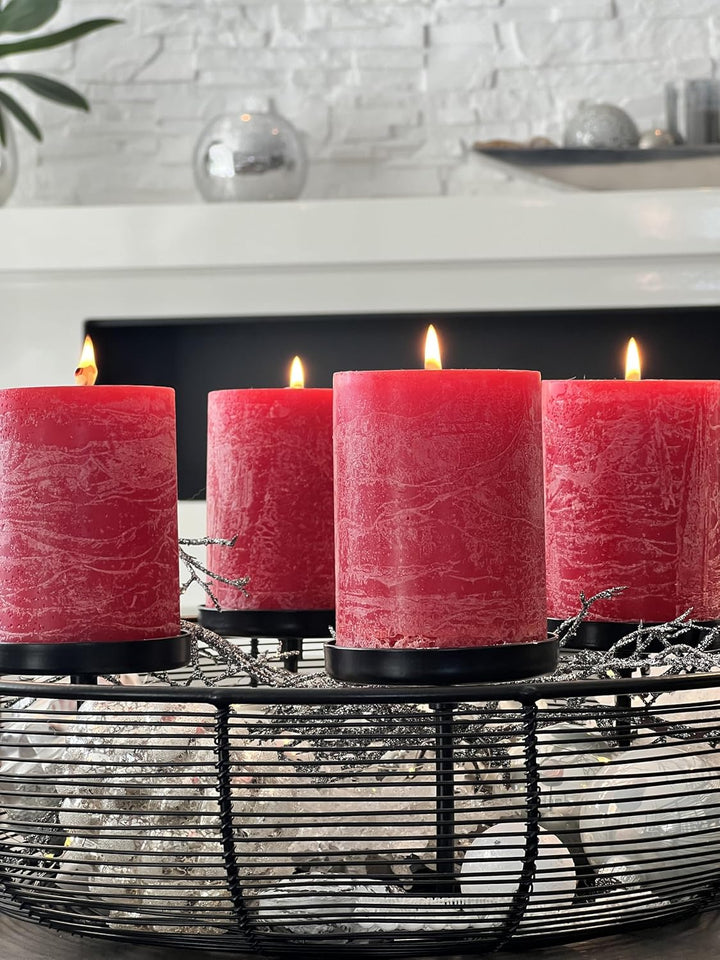 Brandsseller 4er Set Stumpenkerzen 7x7,5 cm – durchgefärbt &amp; aus Paraffin – rustikale Kerzen mit lan