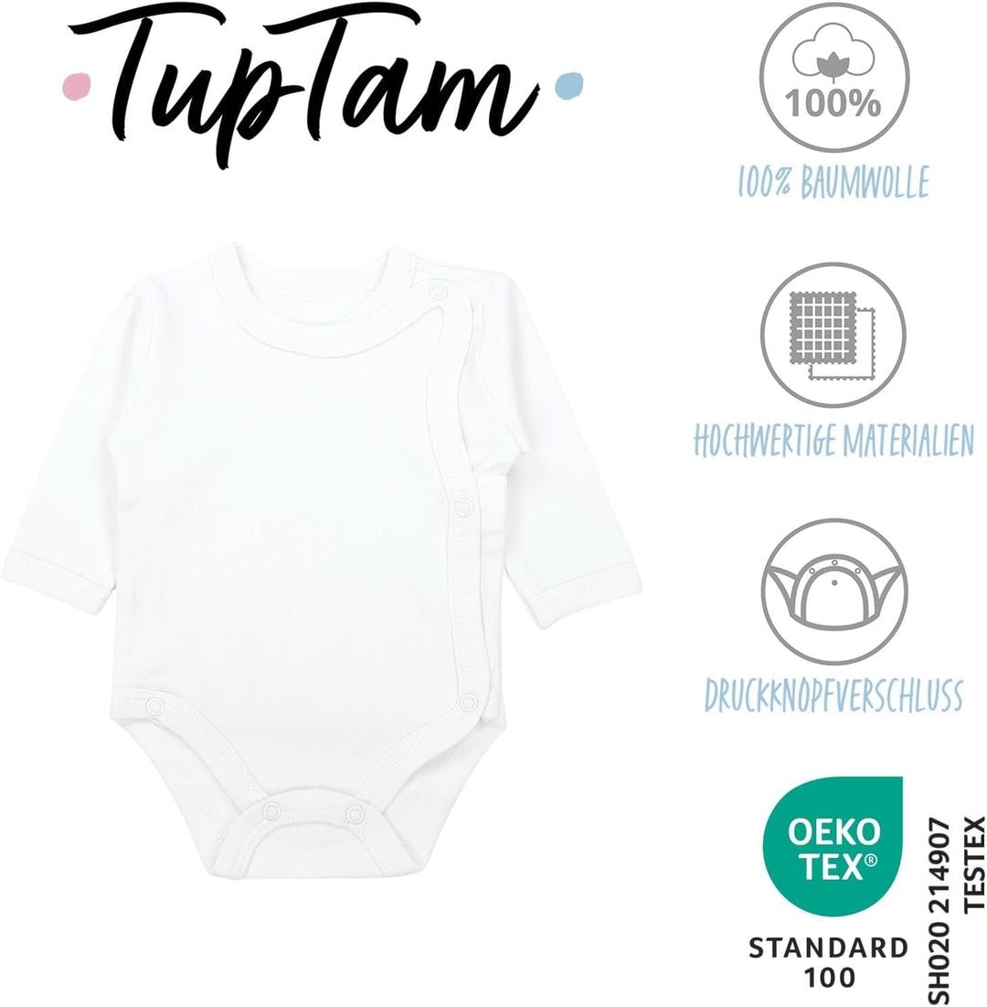 TupTam Baby Unisex Langarm Wickelbody Print/Uni 5er Pack 56 Weiss, 56 Weiss