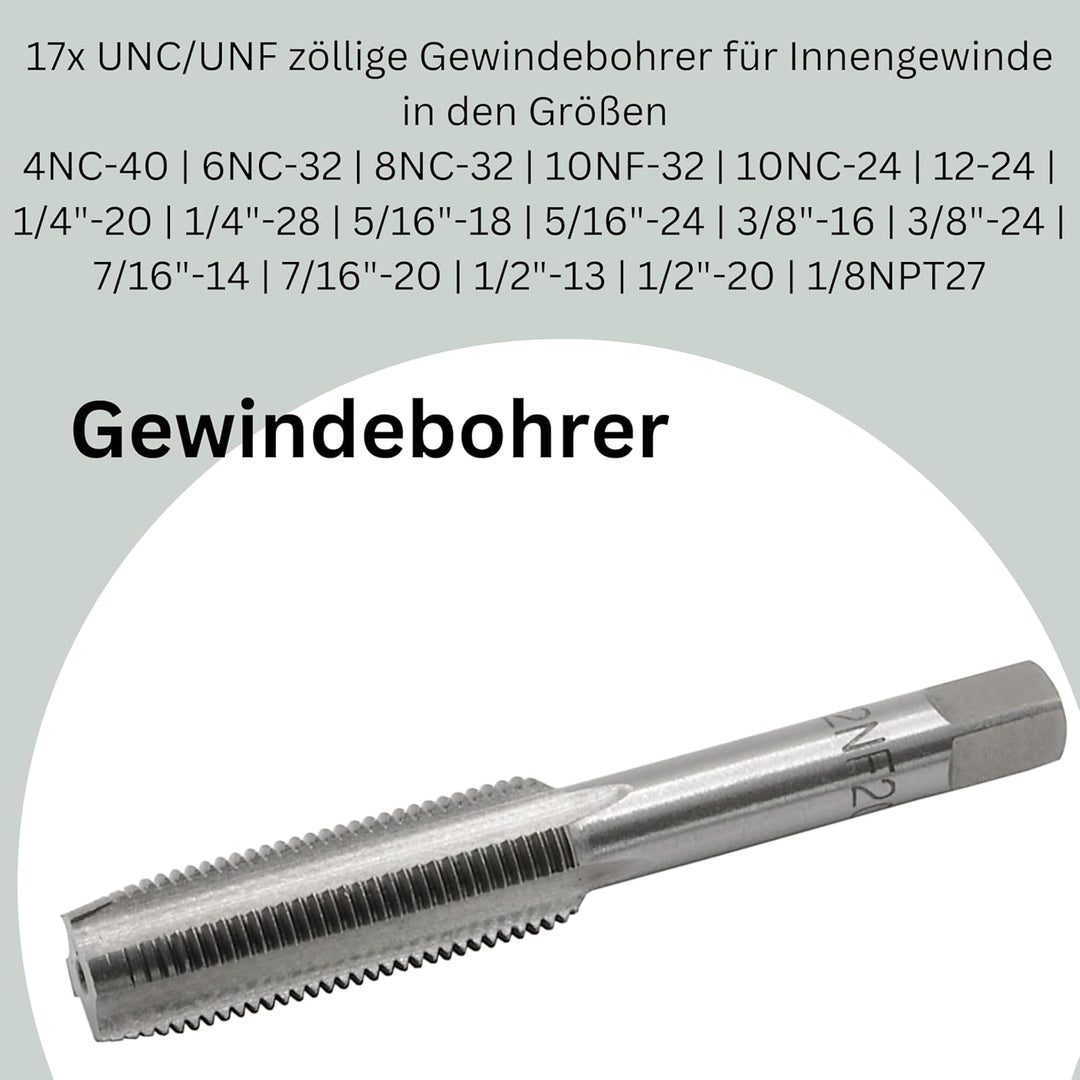 Gewindeschneider Set 40 teilig Zollgewinde SAE Gewindebohrer zöllig Gewindeschneidsatz 40 Teile Schn