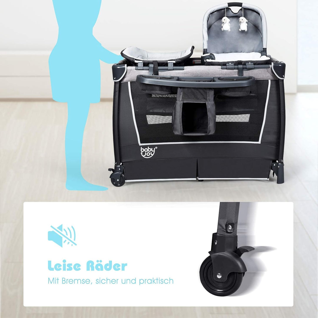 GOPLUS 4 in 1 Reisebett, Laufgitter Wiege Windeltisch, ab Geburt bis 15 kg, mit Matratze&Wickelaufla