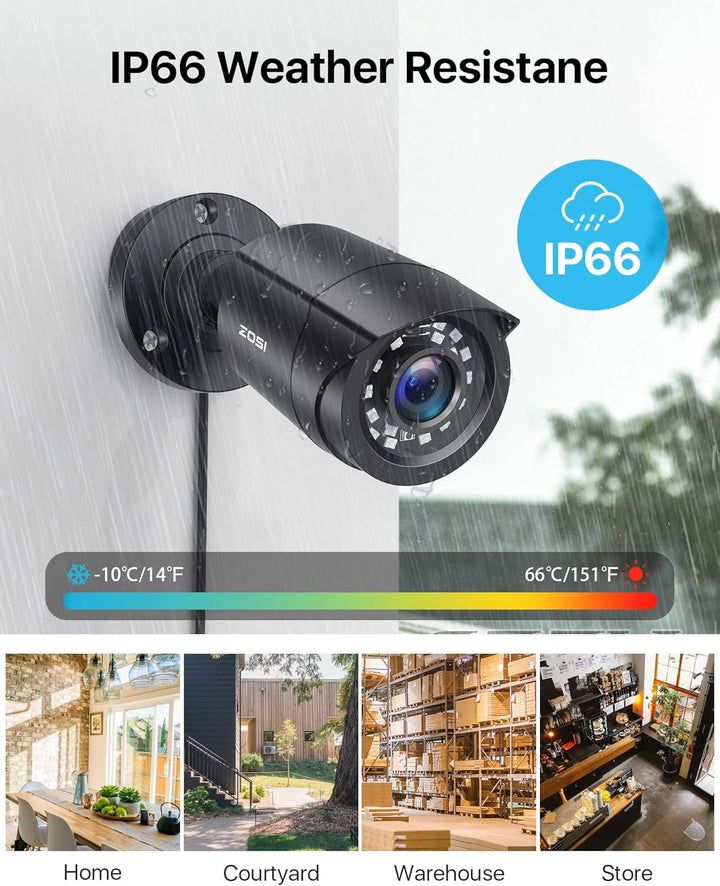 ZOSI 1080P Verkabelt Aussen Überwachungskamera Set ohne Festplatte, 8CH HDMI DVR, 4 Outdoor 2MP Vide