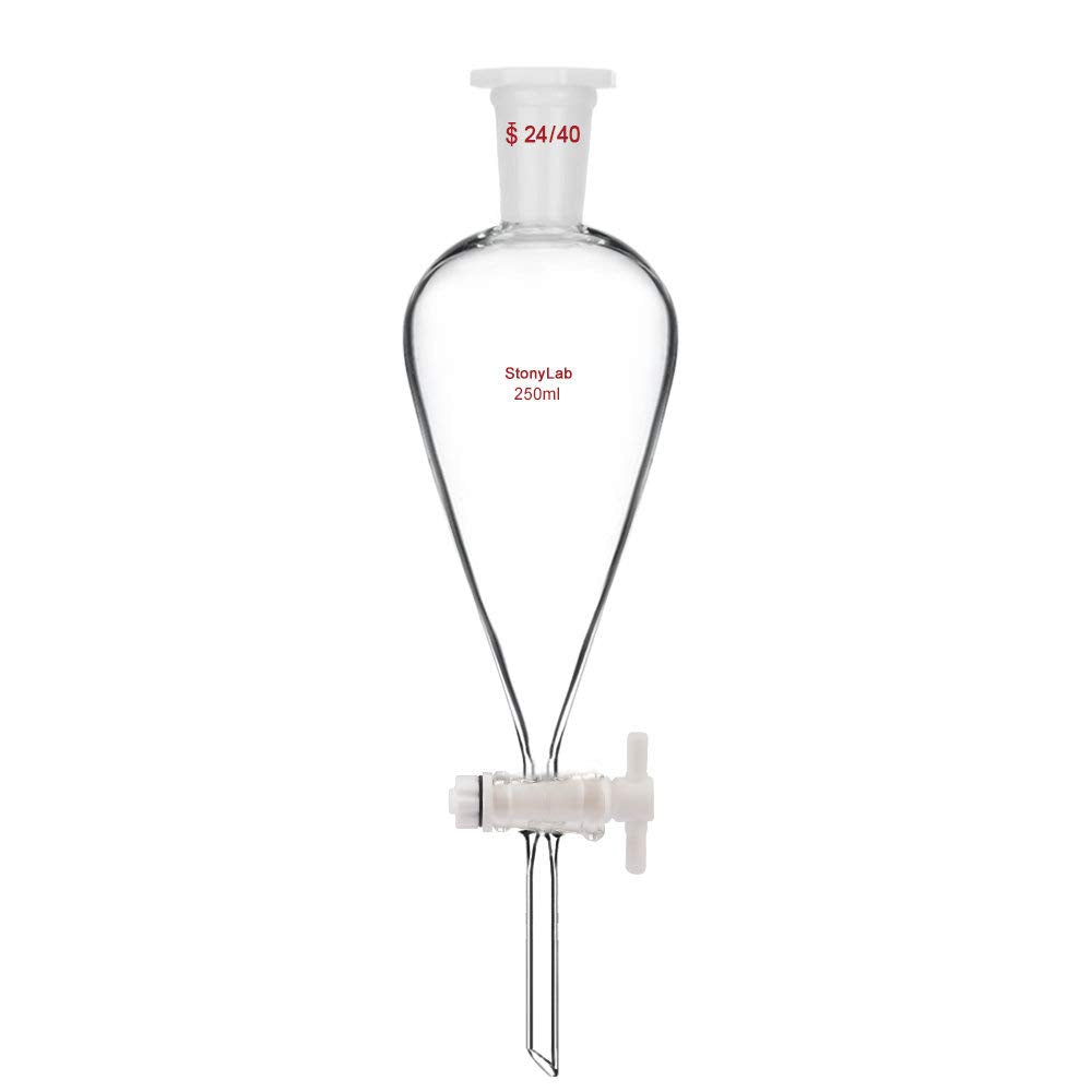 StonyLab 250 ml Trichter aus Borosilikatglas, Separatory Funnel, Schwerwandig Konisch mit 24/40 Gele