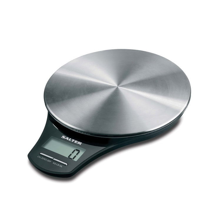 Salter 1035 SSBKDR digitale Küchenwaage - runde Edelstahlplattform, präzise Masse, max 5 kg, LCD-Dis