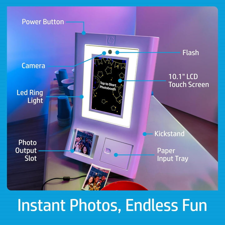 HP Sprocket Fotoautomat mit Sofortbilddrucker – 25,7cm Touchscreen, LED-Ringlicht – über 250 Rahmen