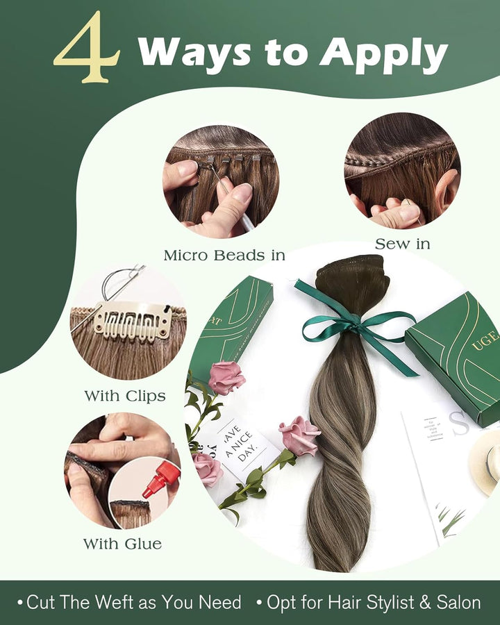 Ugeat Lang Echthaar Extensions Tressen 55cm Balayage Braun Haartressen Echthaar Extensions Ombre Dun