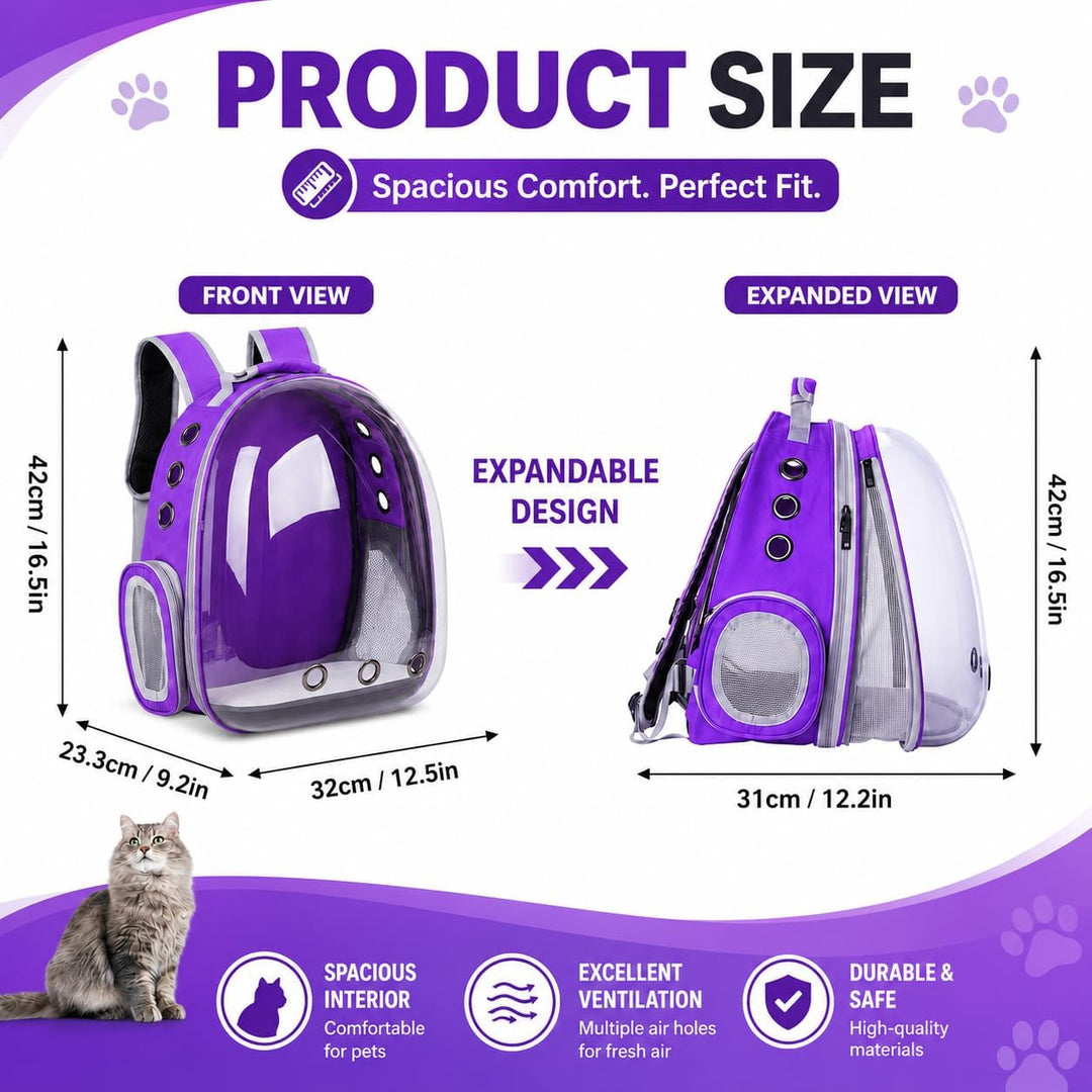 Erweiterbar Katzenrucksack Hunderucksack, Vorderrucksack für Katzen und Kleine Hunde, mit transparen
