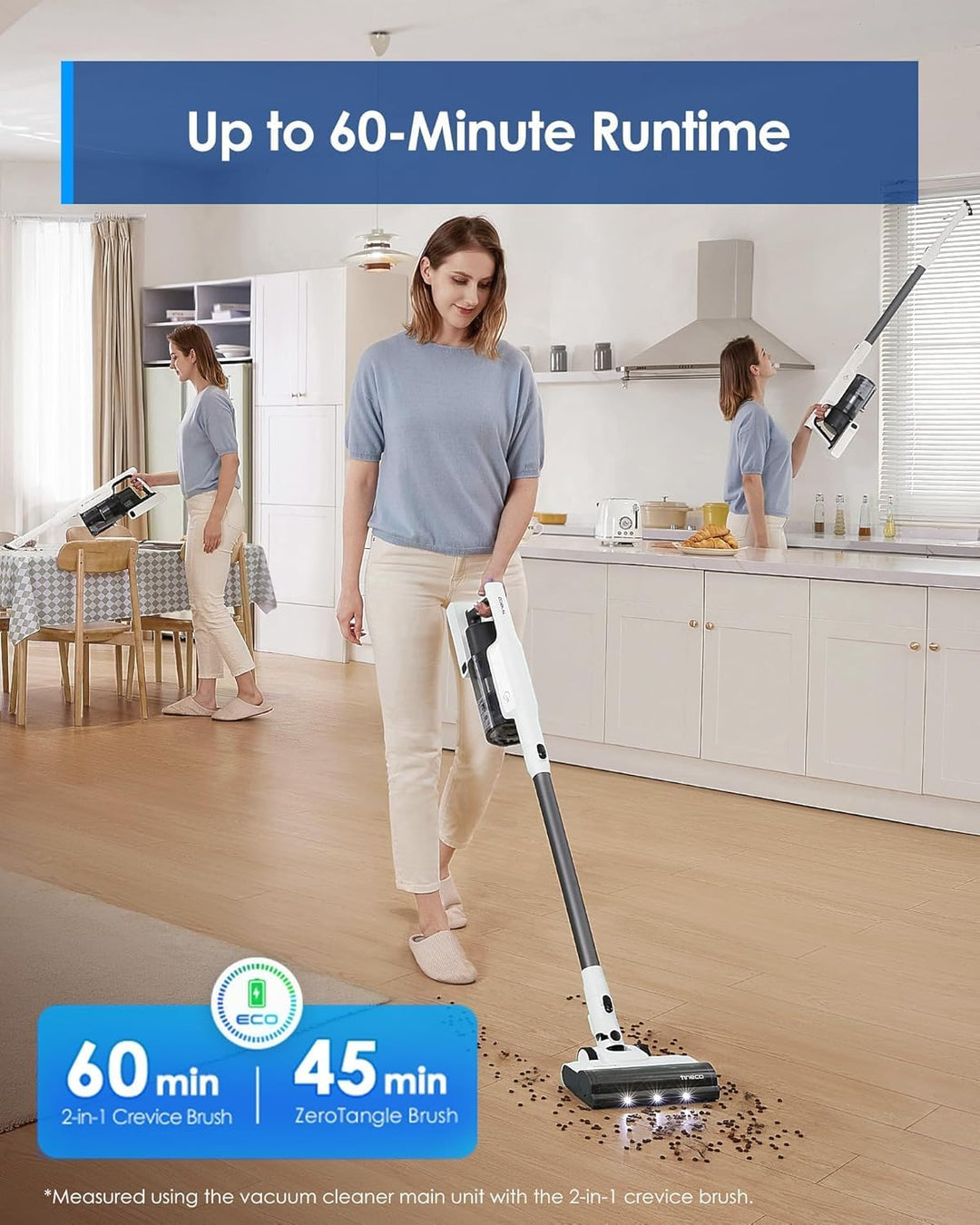 Tineco A30S Akku Staubsauger, Kabelloser Stabstaubsauger 160W 20000pa 60 Min Laufzeit, Handstaubsaug