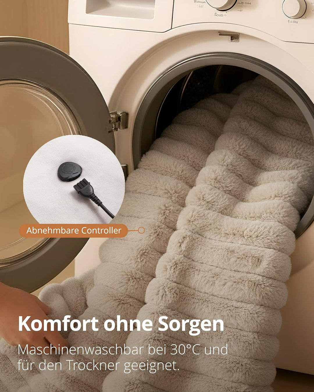 Duux Yentl Striped Elektrische Wärmedecke – 200x200 cm – Extra weich – 9 Heizstufen & Timer – Waschb