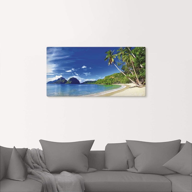 ARTland Leinwandbilder Wandbild Bild Leinwand 60x30 cm Karibik Strand Südsee Palmen Sand Insel Himme