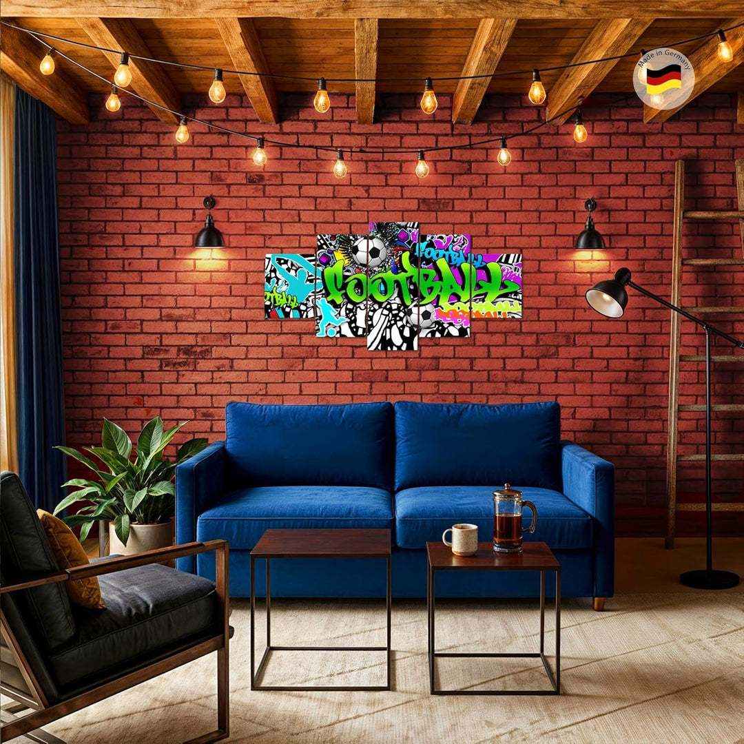 Runa Art Wandbilder Fussball Graffiti 5 Teilig Bild auf Vlies Leinwand Deko Loft Wohnzimmer Street A