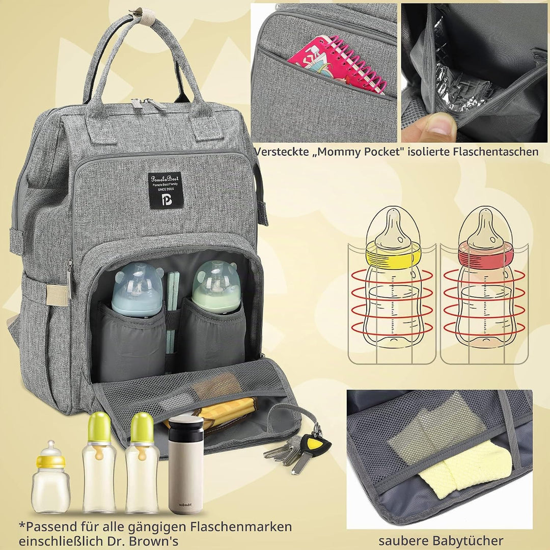 Pomelo Best Baby Wickelrucksack stylische Wickeltasche Rucksack mit Wickelunterlage multifunktional