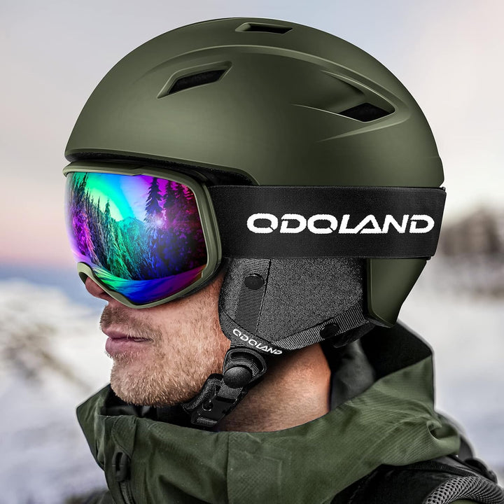 Odoland Skihelm und Skibrille Set Snowboardhelm mit Snowboardbrille für Damen und Herren Ski Goggles