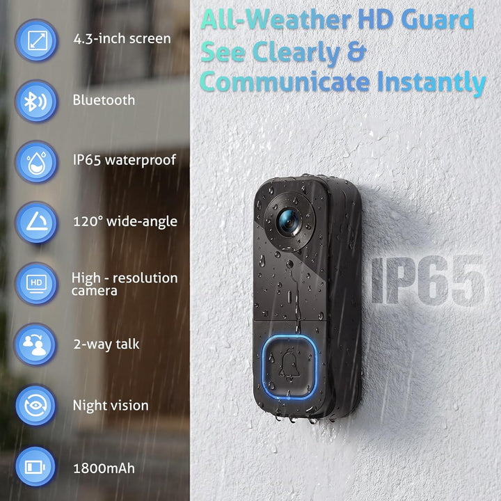 Wireless Video Türklingel mit 4,5" IPS Display & Kamera - 120° Weitwinkel, 2-Wege Audio, Infrarot Na