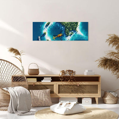 Panorama Bilder auf Leinwand Hubschrauber Ozean Insel Paradies Leinwandbild 90x30cm Wandbilder Dekor