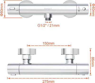 Ibergrif - Thermostat für Brausebatterie, Duscharmatur Ersatzteile, Verbrühschutz, Chrome Brausebatt