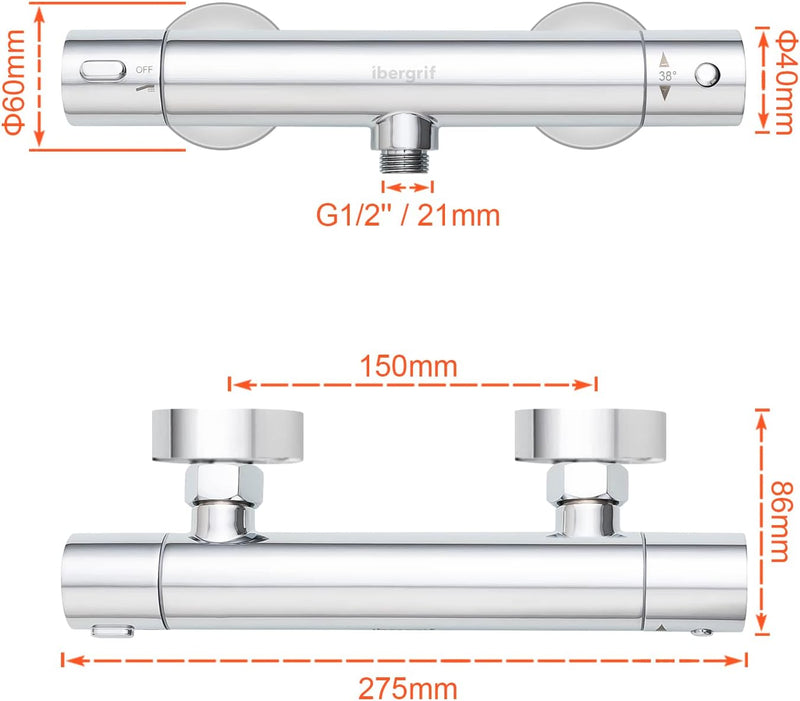 Ibergrif - Thermostat für Brausebatterie, Duscharmatur Ersatzteile, Verbrühschutz, Chrome Brausebatt