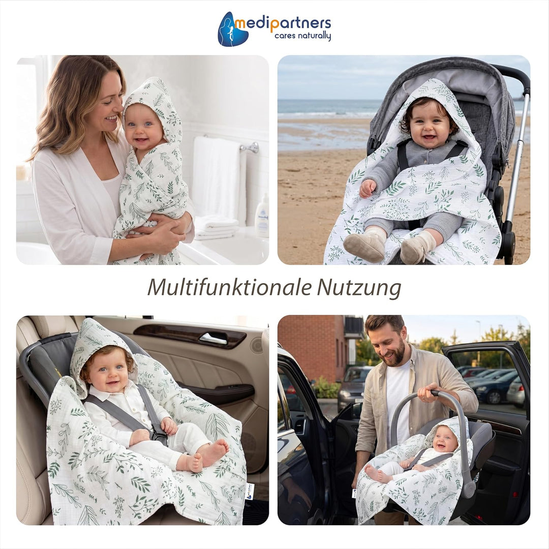 Medi Partners Einschlagdecke Baby Babyschale 100% Baumwolle für Sommer 85x85cm Kinderwagen Kuschelde