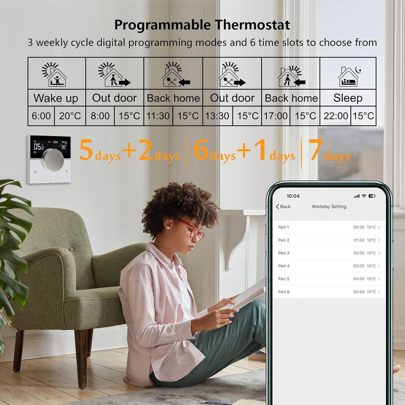 KETOTEK Smart Thermostat Für Wasser Fussbodenheizung 3A, WiFi Raumthermostat Digital LCD Programmier