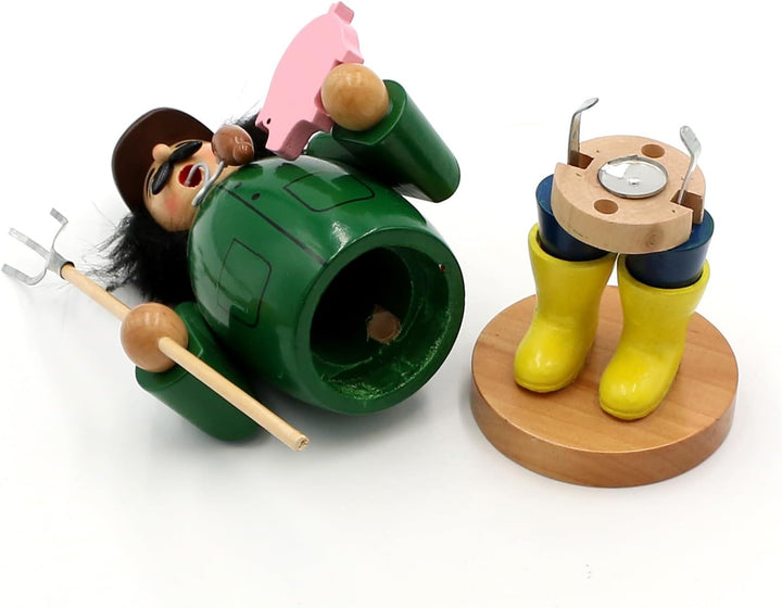 Dekohelden24 Holz Rauchfigur, Räucherfigur, Räuchermännchen, Räuchermann als Bauer/Landwirt mit gelb