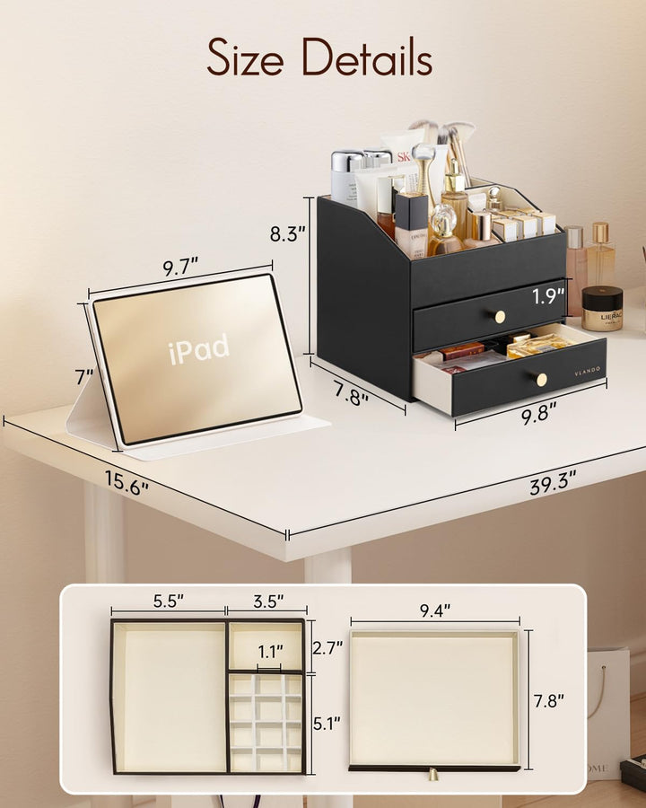 VLANDO Make up Organizer mit 3 Schubladen, Schminktisch Organizer, Kosmetik Organizer, Schmink Organ