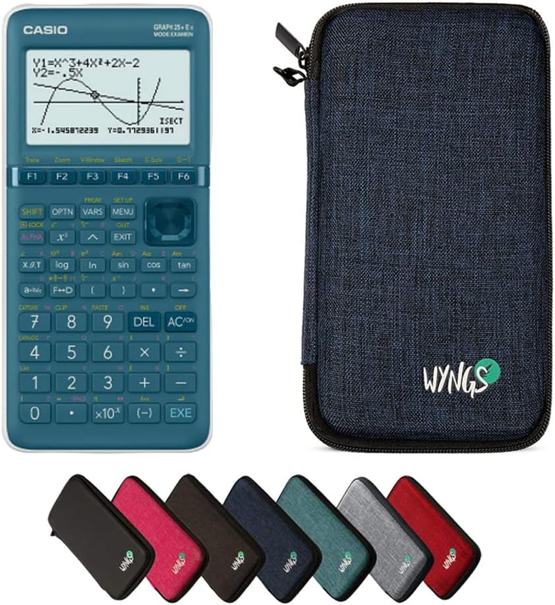 CALCUSO Sparpaket: Casio Graph 25+EII Grafikrechner + WYNGS Schutztasche blau + Erweiterte Garantie