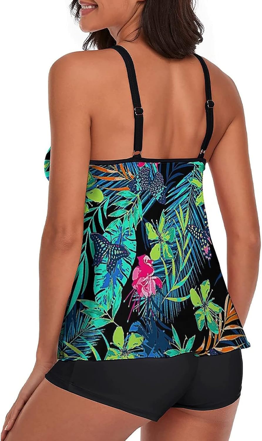 wihnsinop Tankini Damen Bauchweg Bademode Set Freizeit Badeanzug Tankinis Zweiteiler Sets Sommer Ele
