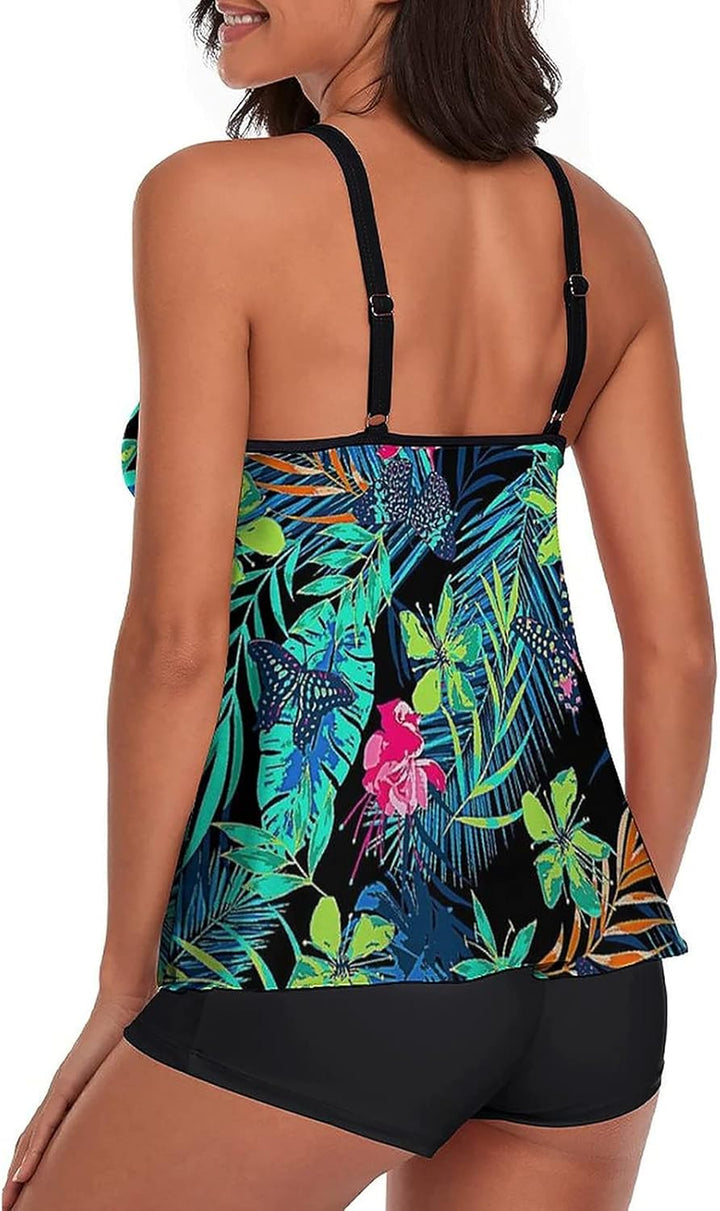 wihnsinop Tankini Damen Bauchweg Bademode Set Freizeit Badeanzug Tankinis Zweiteiler Sets Sommer Ele
