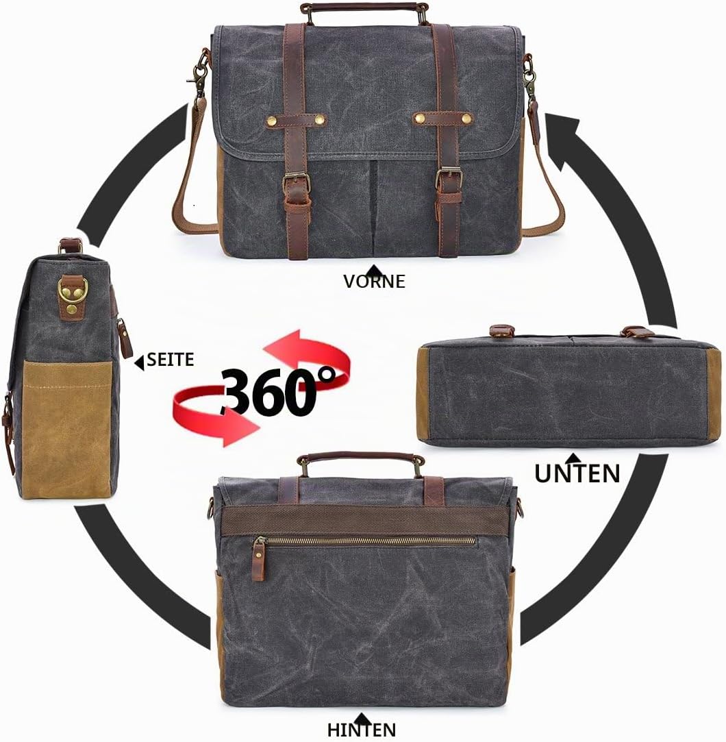 NEWHEY Herren Umhängetaschen Aktentasche Laptoptasche Wasserdichte Canvas Gross Arbeitstasche Messen