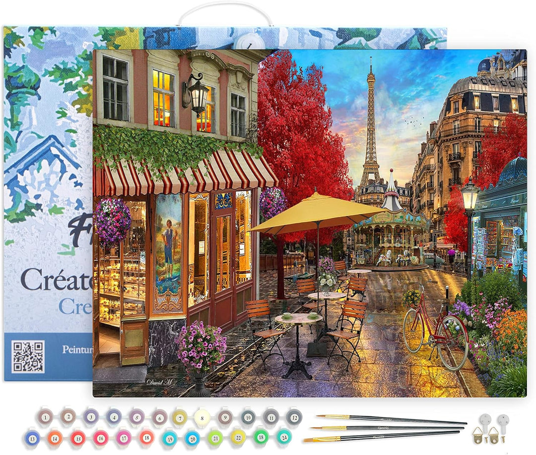 Figured'Art Malen Nach Zahlen Erwachsene Mit Rahmen Veranda in Paris - Paint by Numbers Basteln DIY