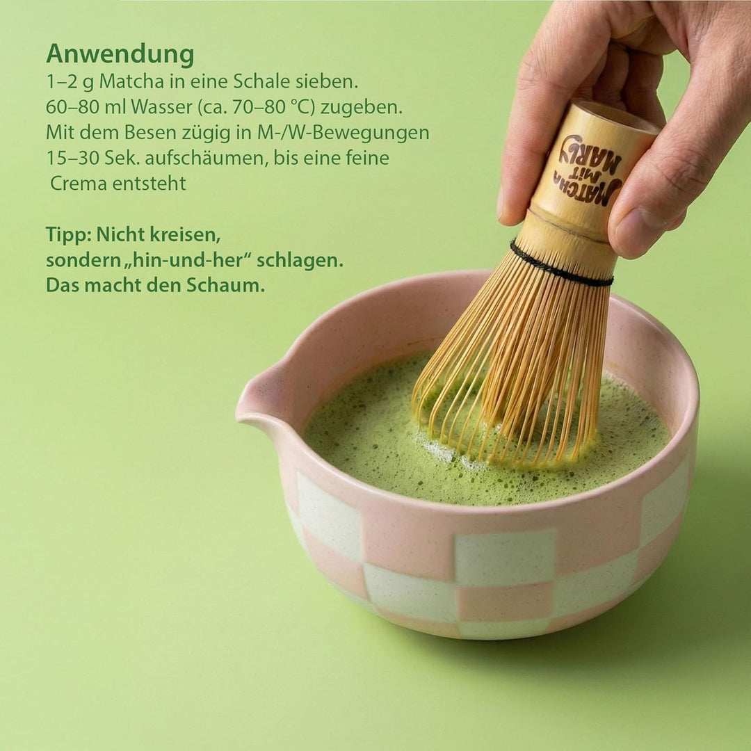 Matcha Besen aus Bambus (Chasen) 100 Borsten | traditioneller Matcha Whisk für feinporigen Schaum |