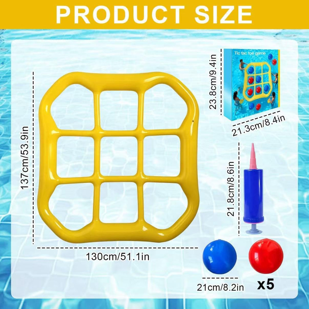 Pool Spielzeug Tic Tac Toe 3x3 - Aufblasbares Schwimmspiel mit 10 Bällen und Luftpumpe - Poolspielze