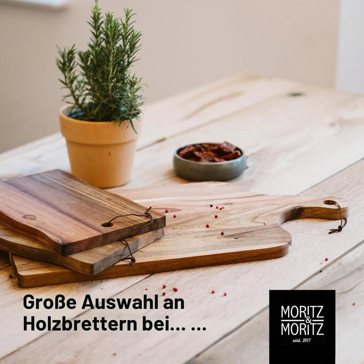 Moritz &amp; Moritz grosses Servierbrett Holz mit Griff - 59x32x2 cm - Antibakterielles Akazienholz Bret