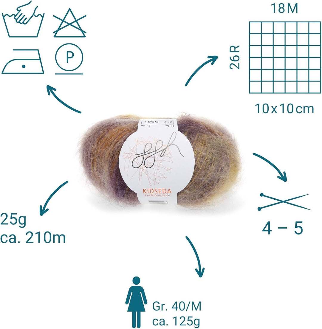 ggh Kidseda Box - 6 Knäuel - Mohairwolle mit Seide zum Stricken - Farbe 212 - Lilagoldmeliert, 212 -