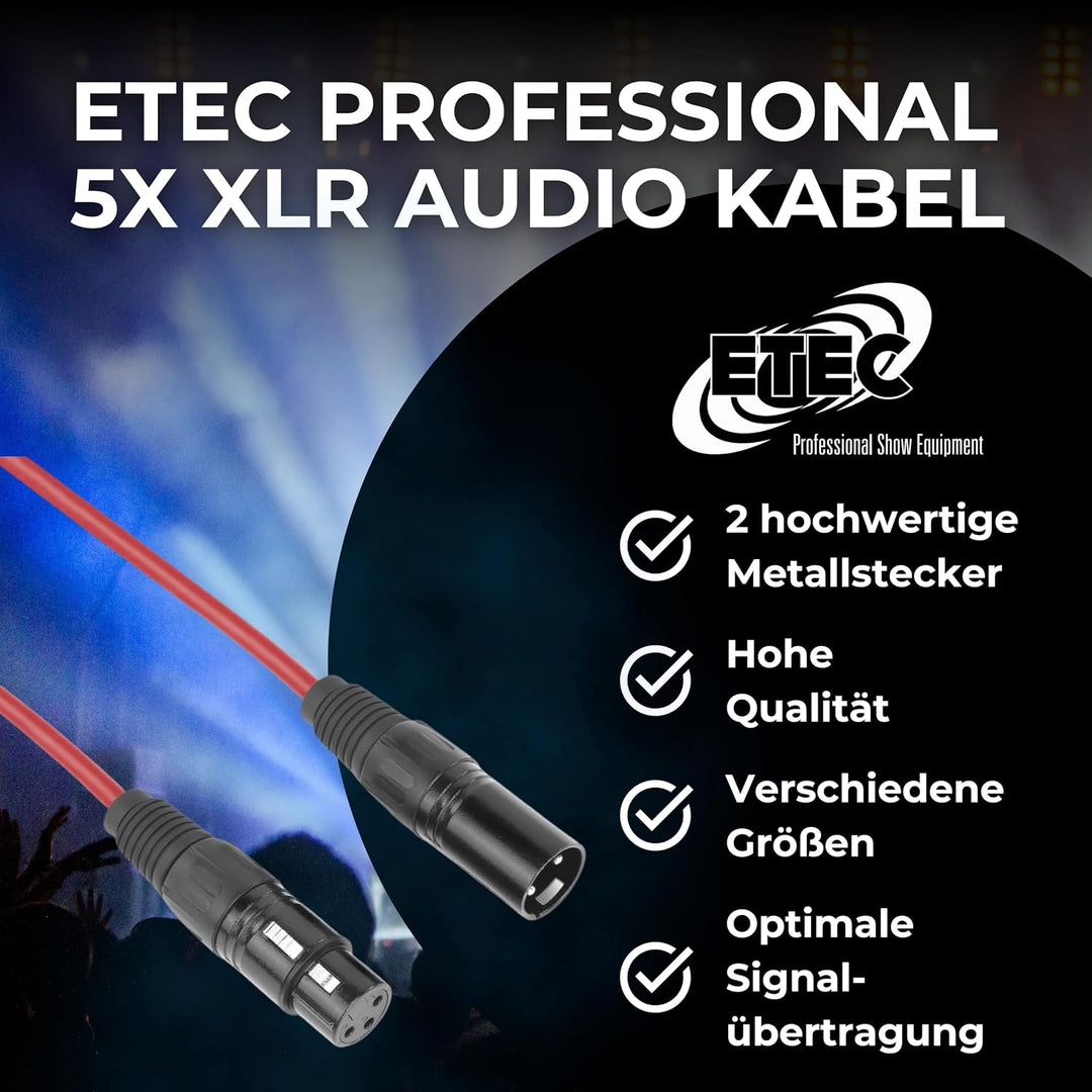 ETEC Professional 5x XLR Audio Kabel 1,5m Mikrofonkabel rot Stecker Buchse Lichttechnik Datenübertra