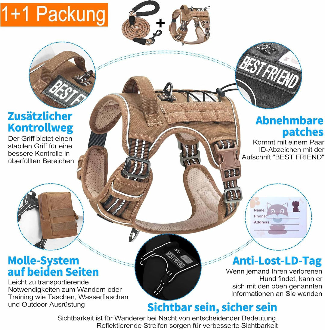 Haapaw Heavy Duty Taktisches Hundegeschirr für mittelgrosse Hunde, kein Zug Verstellbares Haustierge