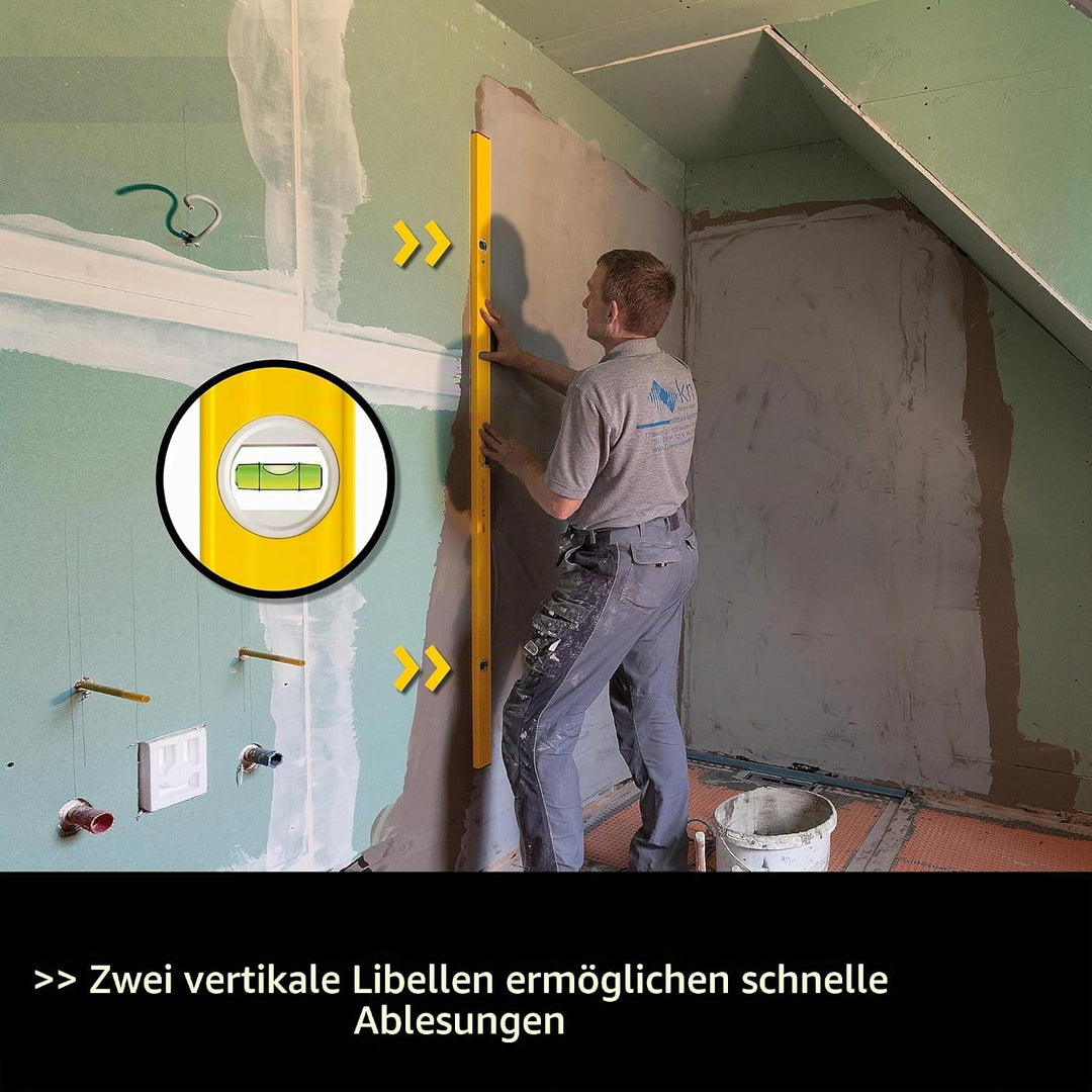 STABILA Wasserwaage Type 80 AS-2, 120 cm, verstärktes Alu-Profil, 1 Horizontal-Libelle, 2 Vertikal-L